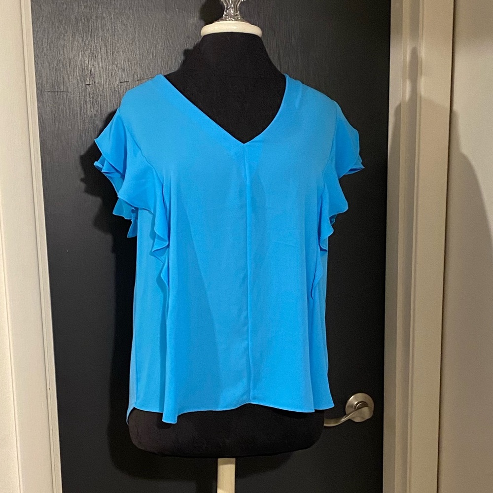 Ann Taylor Bright Blue Blouse with Ruffle Sleeves 💜